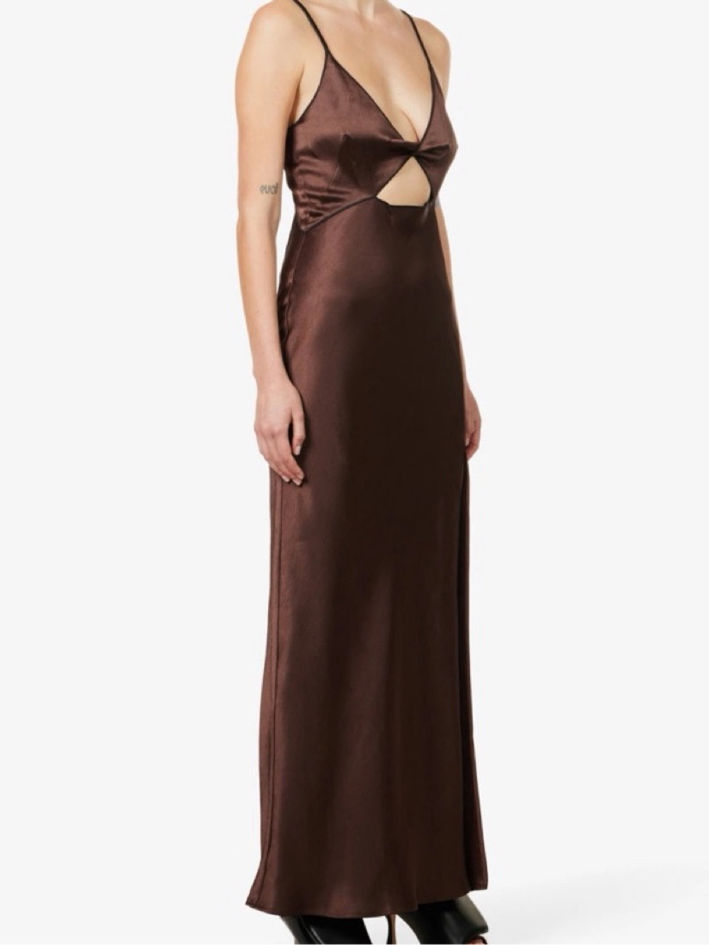 bec + bridge Hazel Brown Satin Cutout Maxi Dress